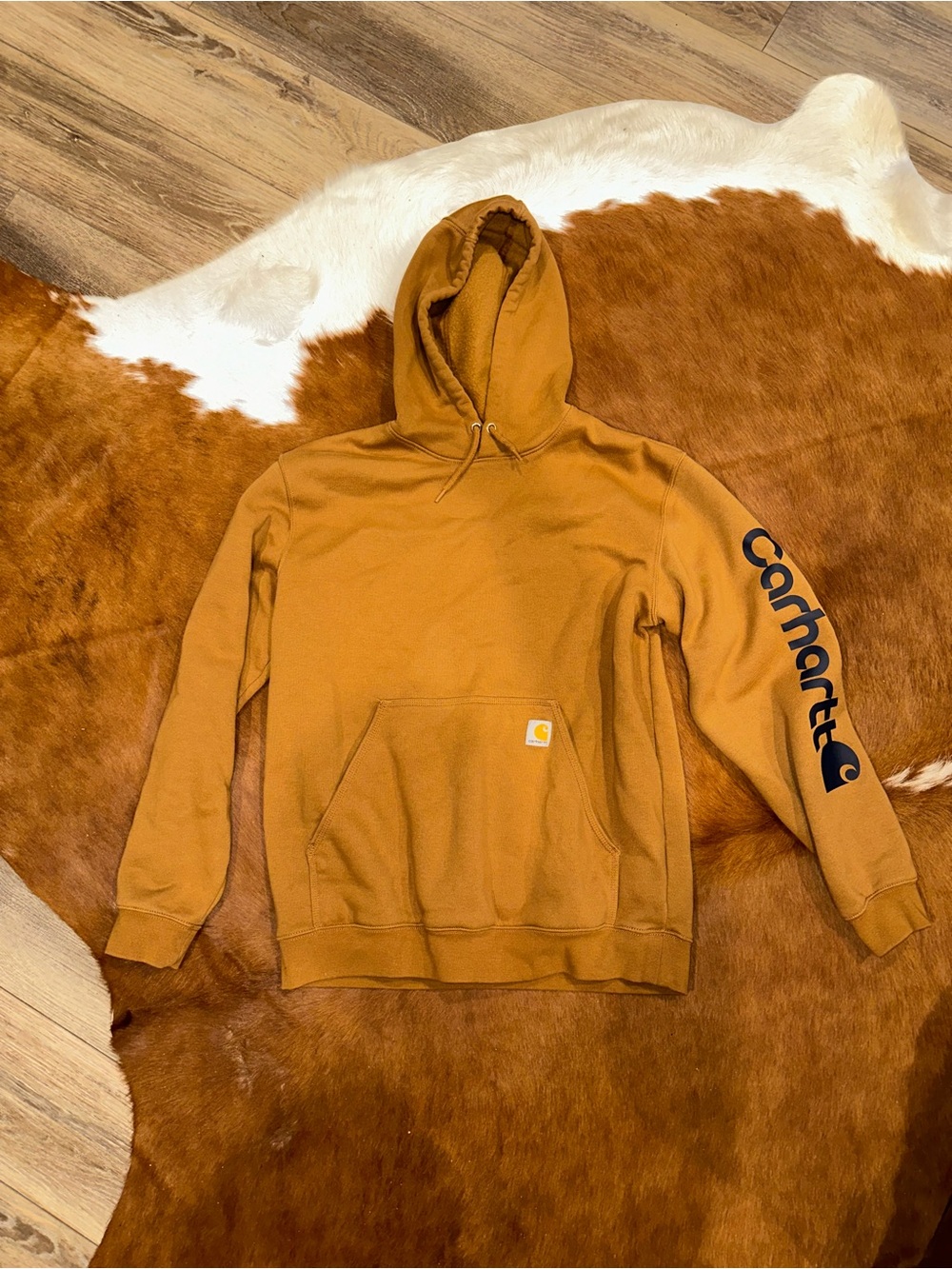 Carhartt Men's Logo Sleeve Hoodie in Carhartt Brown Size Large